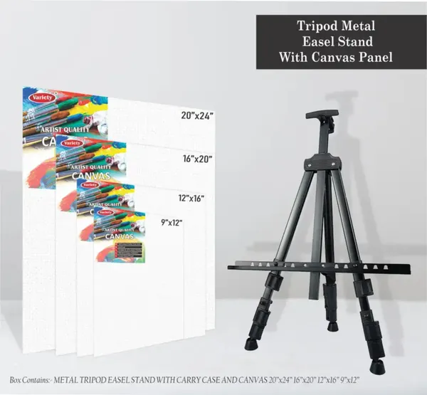 Variety_Tripod_Metal_Easel_Stand_With_Canvas_Boards_20X24_,_16X20_,_12X16_,_9X12