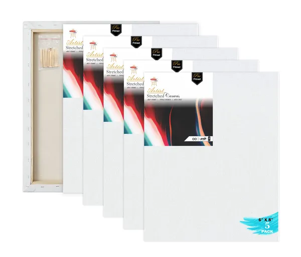 6X8_STRETCHED_WHITE_PRIMED_COTTON_PRE_STRETCHED_CANVAS_WITH_WOODEN_FRAME_PACK_OF_5