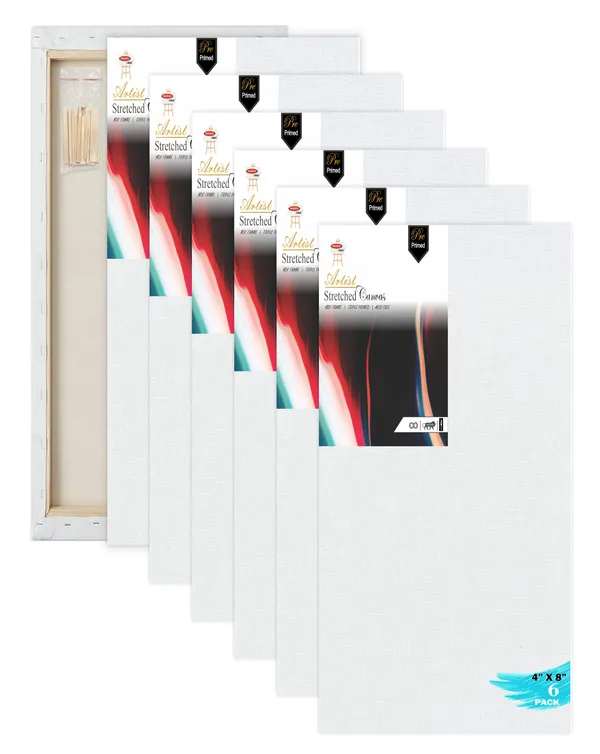 4_X_8_STRETCHED_WHITE_PRIMED_COTTON_PRE_STRETCHED_CANVAS_WITH_WOODEN_FRAME_PACK_OF_6