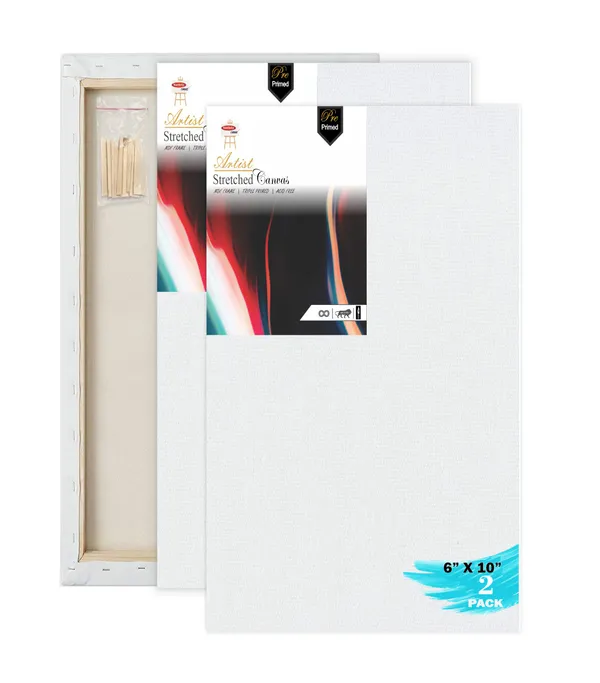 6X10_STRETCHED_WHITE_PRIMED_COTTON_PRE_STRETCHED_CANVAS_WITH_WOODEN_FRAME_PACK_OF_2
