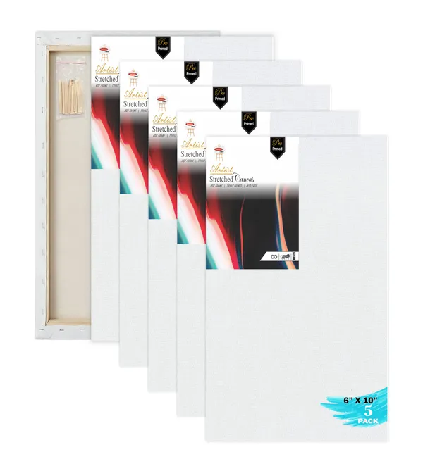 6X10_STRETCHED_WHITE_PRIMED_COTTON_PRE_STRETCHED_CANVAS_WITH_WOODEN_FRAME_PACK_OF_5