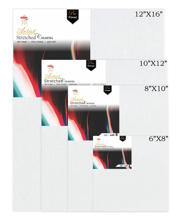 6x8,8x10,10x12,12x16_STRETCHED_WHITE_PRIMED_COTTON_PRE_STRETCHED_CANVAS_WITH_WOODEN_FRAME_PACK_OF_4