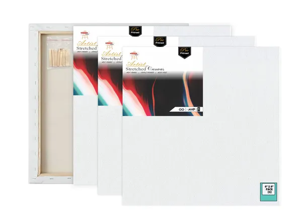 6X6_STRETCHED_WHITE_PRIMED_COTTON_PRE_STRETCHED_CANVAS_WITH_WOODEN_FRAME_PACK_OF_3