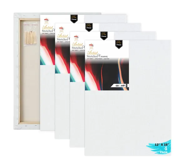 12X16_STRETCHED_WHITE_PRIMED_COTTON_PRE_STRETCHED_CANVAS_WITH_WOODEN_FRAME_PACK_OF_4