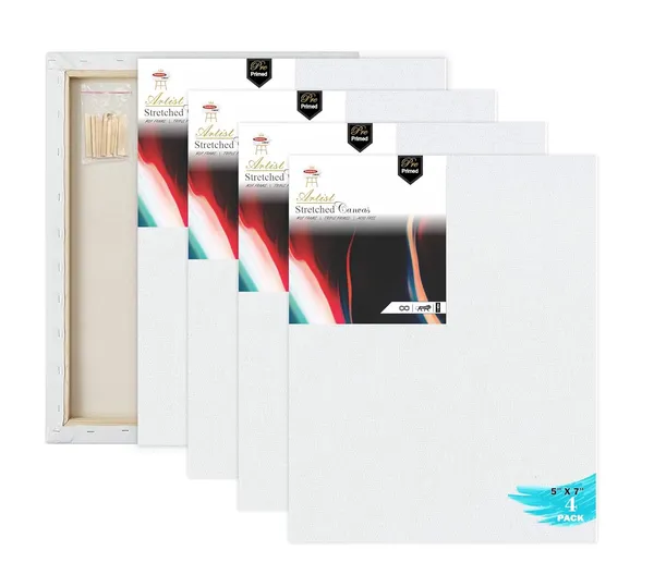 5X7_STRETCHED_WHITE_PRIMED_COTTON_PRE_STRETCHED_CANVAS_WITH_WOODEN_FRAME_PACK_OF_4