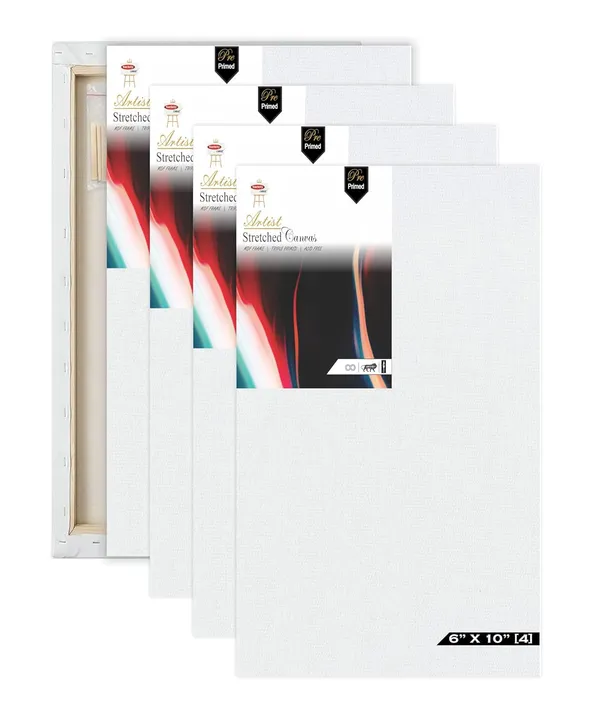 6X10_STRETCHED_WHITE_PRIMED_COTTON_PRE_STRETCHED_CANVAS_WITH_WOODEN_FRAME_PACK_OF_4