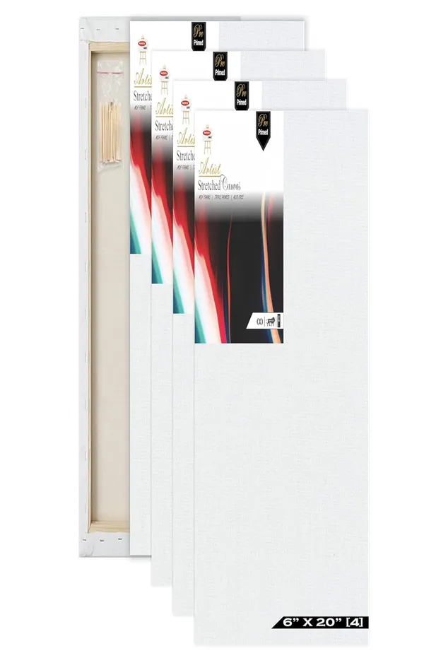 6X20_STRETCHED_WHITE_PRIMED_COTTON_PRE_STRETCHED_CANVAS_WITH_WOODEN_FRAME_PACK_OF_4