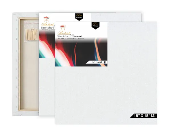 18X18_STRETCHED_WHITE_PRIMED_COTTON_PRE_STRETCHED_CANVAS_WITH_WOODEN_FRAME_PACK_OF_2