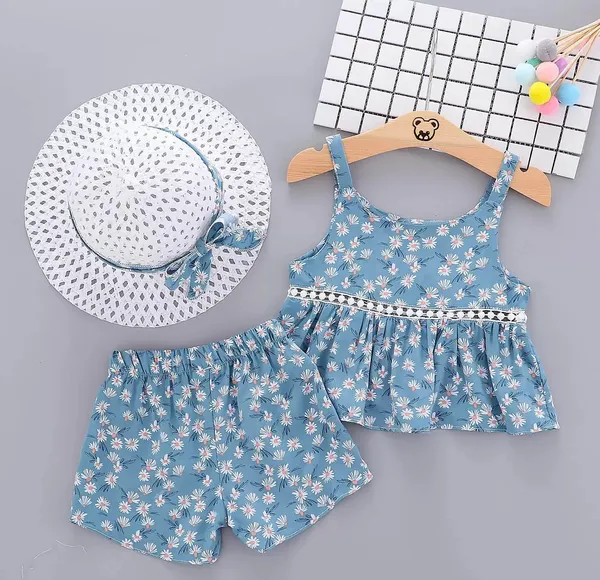 Sky_Blue_Flower_Printed_Top__Short_For_Girl