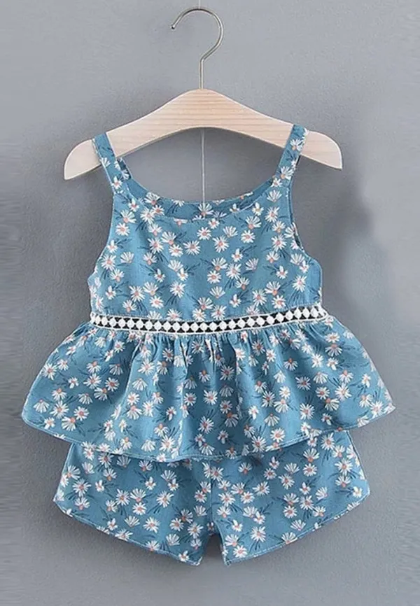 Sky_Blue_Flower_Printed_Top__Short_For_Girl
