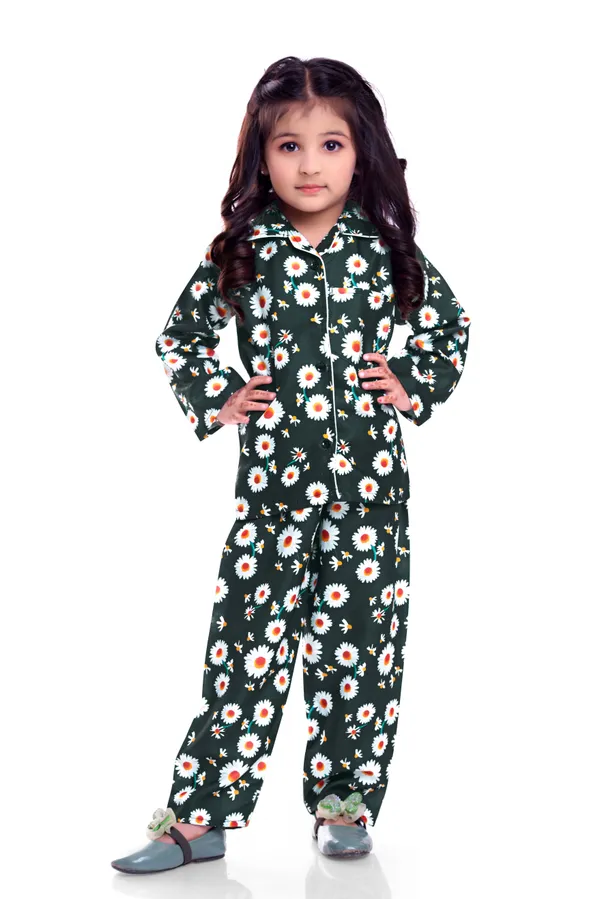 Cotton_Dark_Green_Floral_Printed_Night_Co-Ordsset_For_Kids