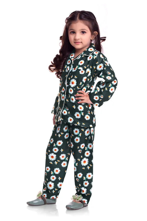 Cotton_Dark_Green_Floral_Printed_Night_Co-Ordsset_For_Kids
