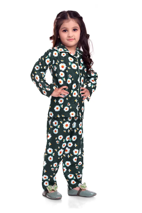 Cotton_Dark_Green_Floral_Printed_Night_Co-Ordsset_For_Kids