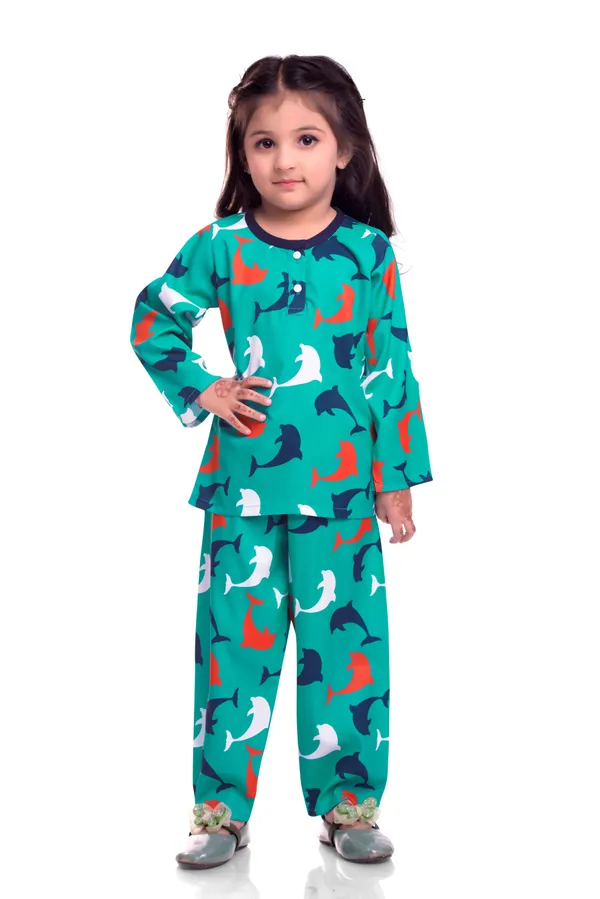 Cotton_Multicolor_Turquoise_Shark_Printed_Night_Co-Ords_Set_For_Kids