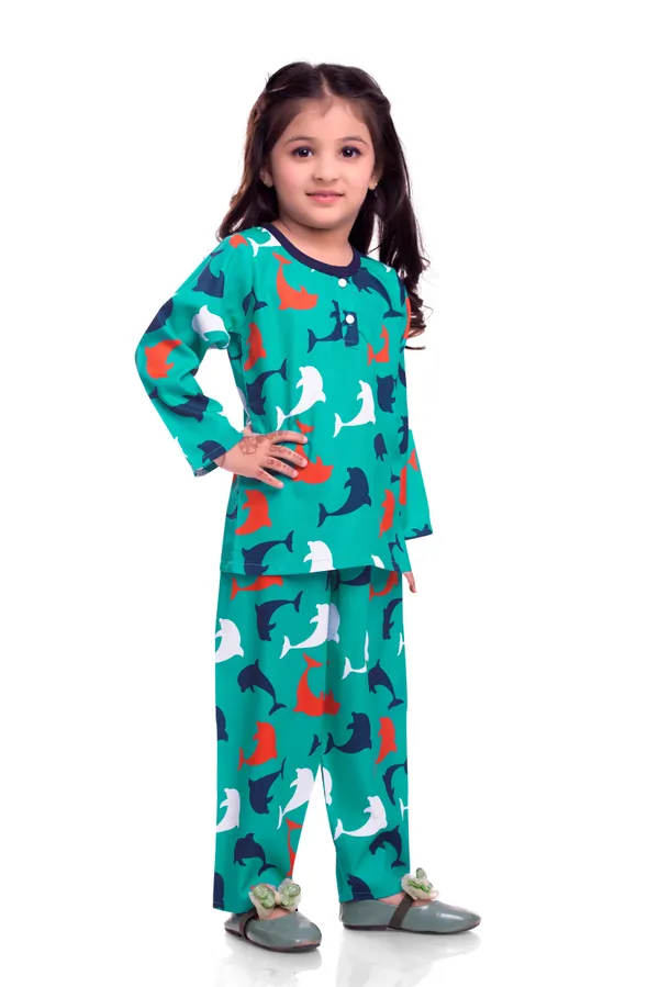 Cotton_Multicolor_Turquoise_Shark_Printed_Night_Co-Ords_Set_For_Kids