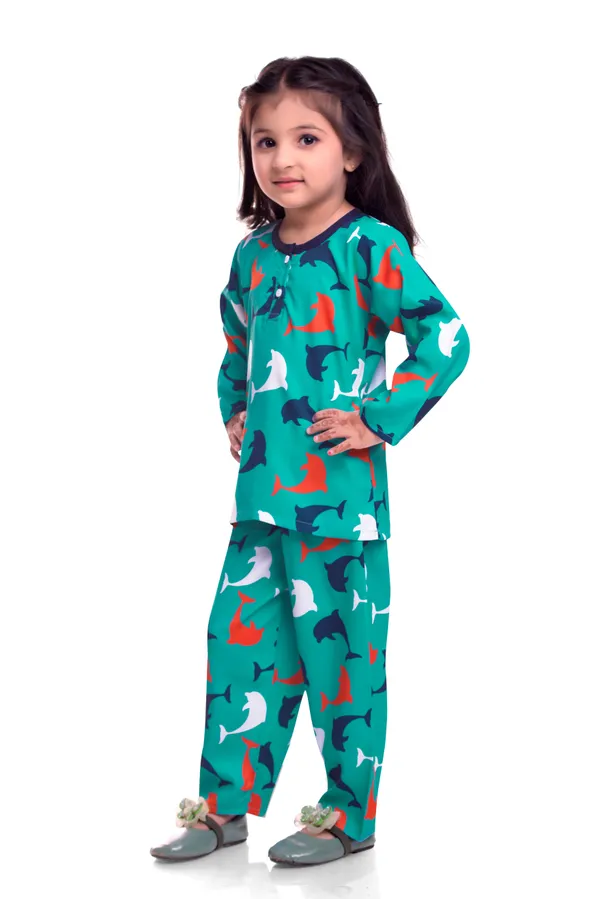 Cotton_Multicolor_Turquoise_Shark_Printed_Night_Co-Ords_Set_For_Kids