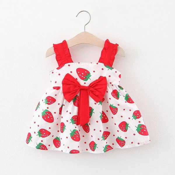Georgette_Red_Printed_Strawberry_Frock_For_Girl
