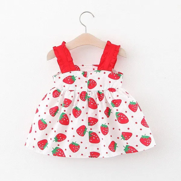 Georgette_Red_Printed_Strawberry_Frock_For_Girl