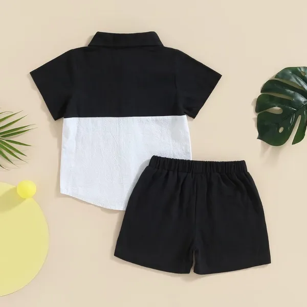 Black_And_White_Brown_Pocket_Fancy_Shirt_And_Short_For_Kids