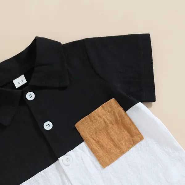 Black_And_White_Brown_Pocket_Fancy_Shirt_And_Short_For_Kids