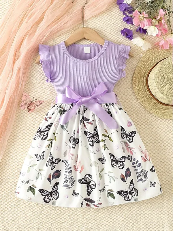Purple_Butterfly_Printed_Floral_Dress_For_Girls