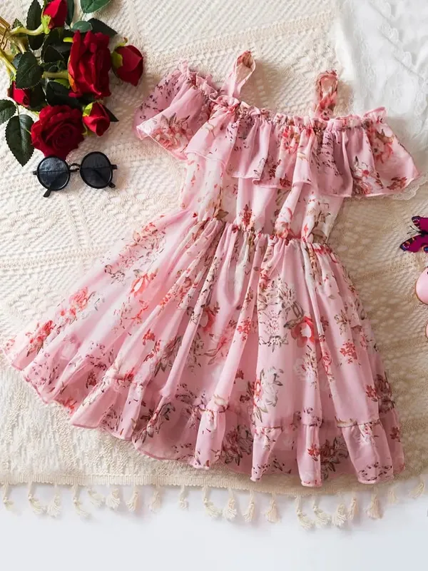 Light_Pink_Disney_Princess_Floral_Dress_For_Girls