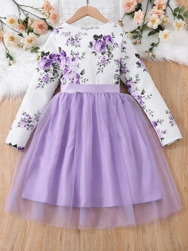 Light_Purple_Flower_Printed_Floral_Dress_For_Girls
