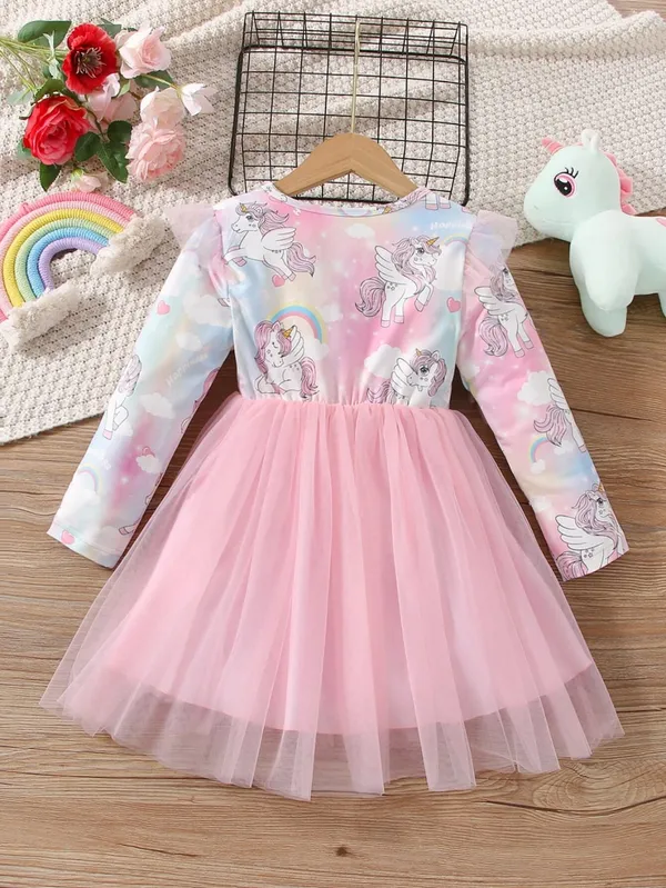 Pink_Printed_Disney_Wonderfull_Dress_For_Girls