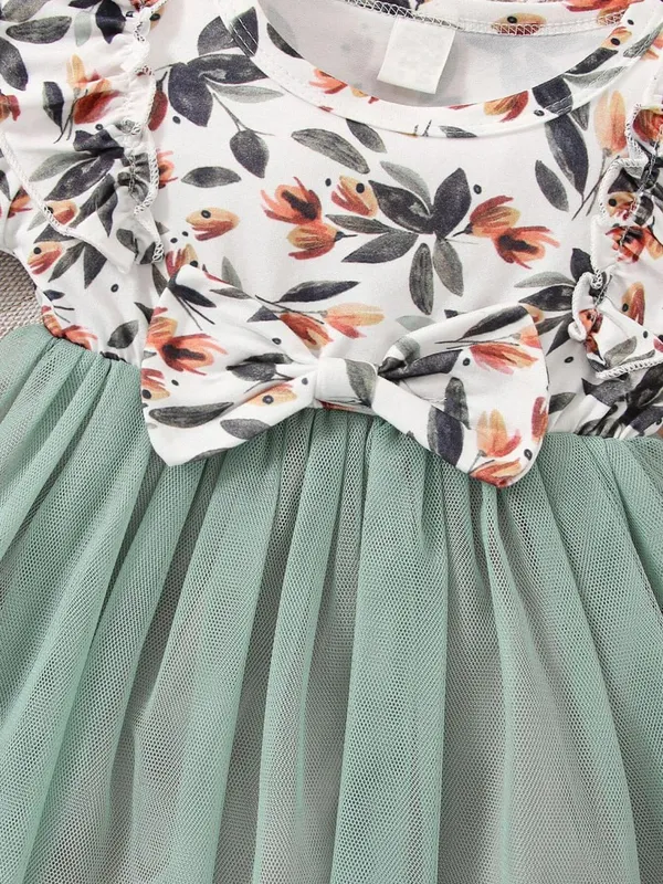 Peach_Flower_Ribine_Printed_Frock_For_Girls