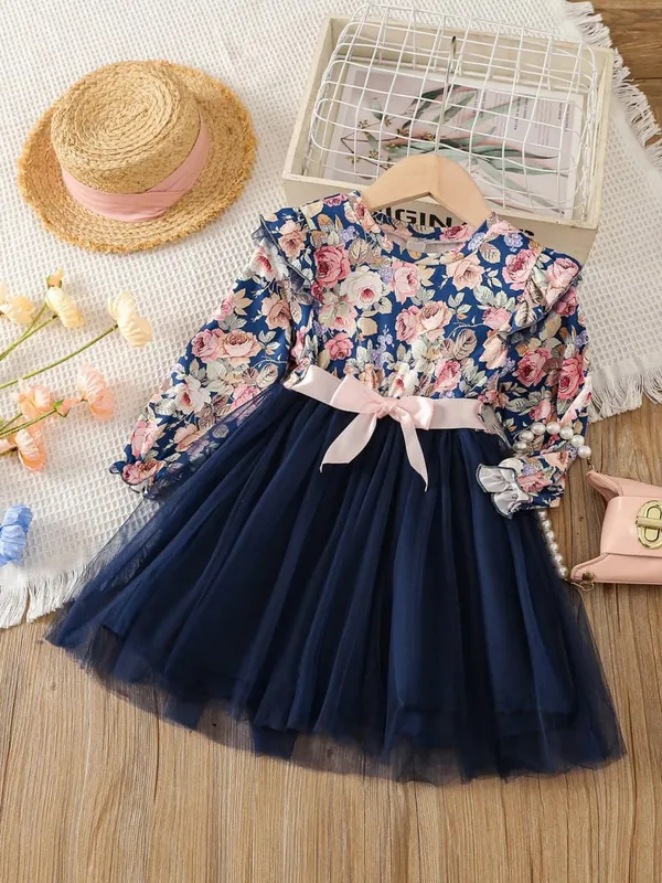 Nevy_Blue_Printed_Cute_Floral_Net_Dress_For_Girls