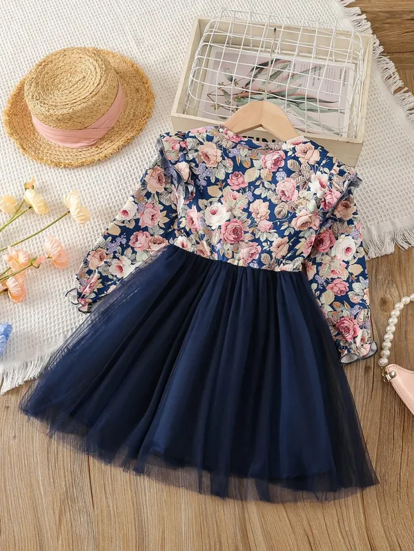 Nevy_Blue_Printed_Cute_Floral_Net_Dress_For_Girls