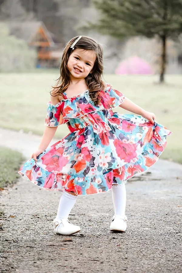 Flower_Print_Cute_Girl_Flower_Stylish_Princess_Dress_For_Girls