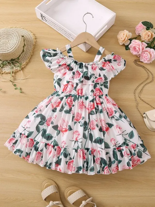 Georgette_White_Flower_Printed_Princess_Dress_For_Girls