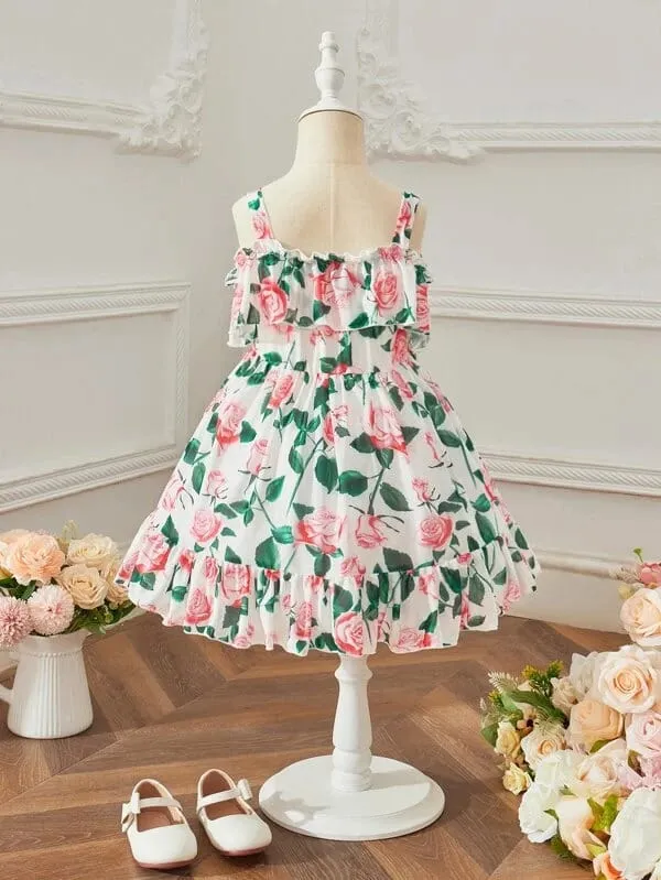 Georgette_White_Flower_Printed_Princess_Dress_For_Girls