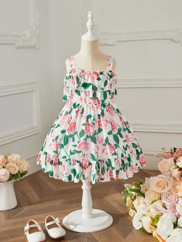 Georgette_White_Flower_Printed_Princess_Dress_For_Girls