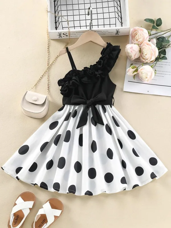 Georgette_Black__White_Elegant_Polka_Dot_Dress_For_Girls
