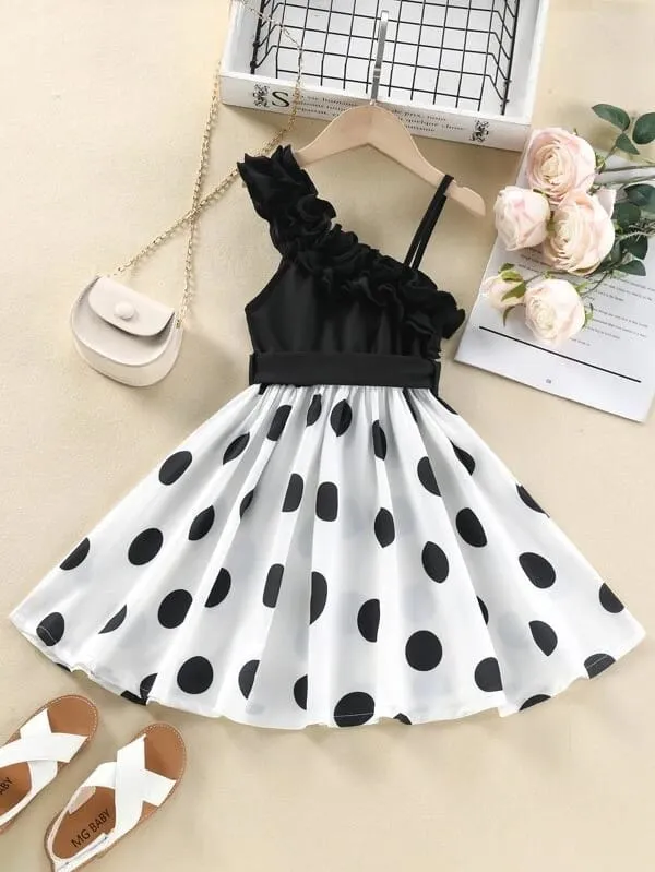 Georgette_Black__White_Elegant_Polka_Dot_Dress_For_Girls
