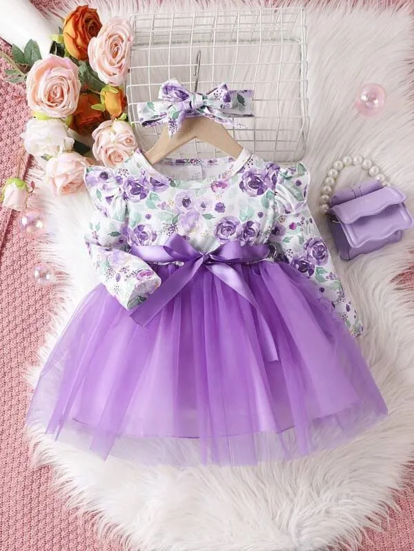 Purple_Elegant_Purple_Floral_Tulle_Dress_With_Matching_Headband_For_Girls