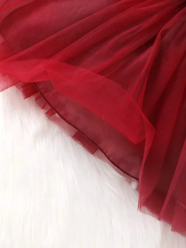 Red_Adorable_Floral_Tulle_Party_Dress_With_Matching_Headband_For_Girls