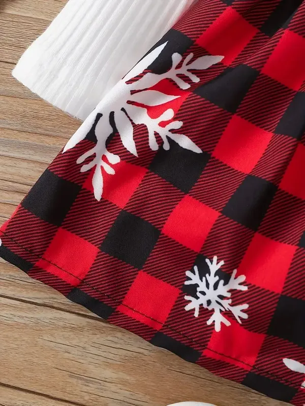 White_And_Red_Festive_Snowflake_Plaid_Dress_Set__Adorable_Outfit_For_Girls