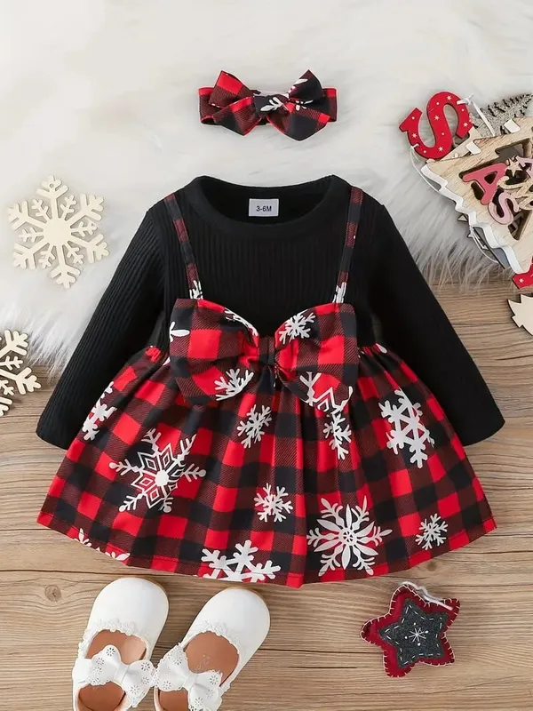 Red_And_Black_Festive_Buffalo_Plaid_Snowflake_Dress__Charm_For_Little_Girls