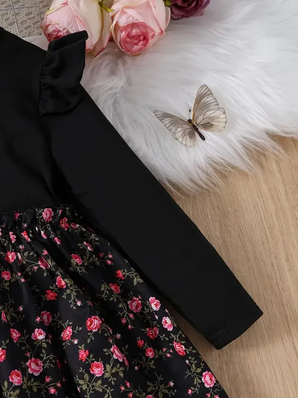 Black__Floral_Chic_Princess_Dress__Stylish_Elegance_For_Little_Girls