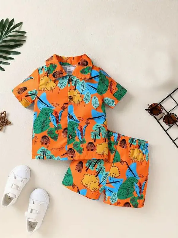 ORANGE_LEAFE_PRINTED_STYLE_SHIRT_&_SHORT