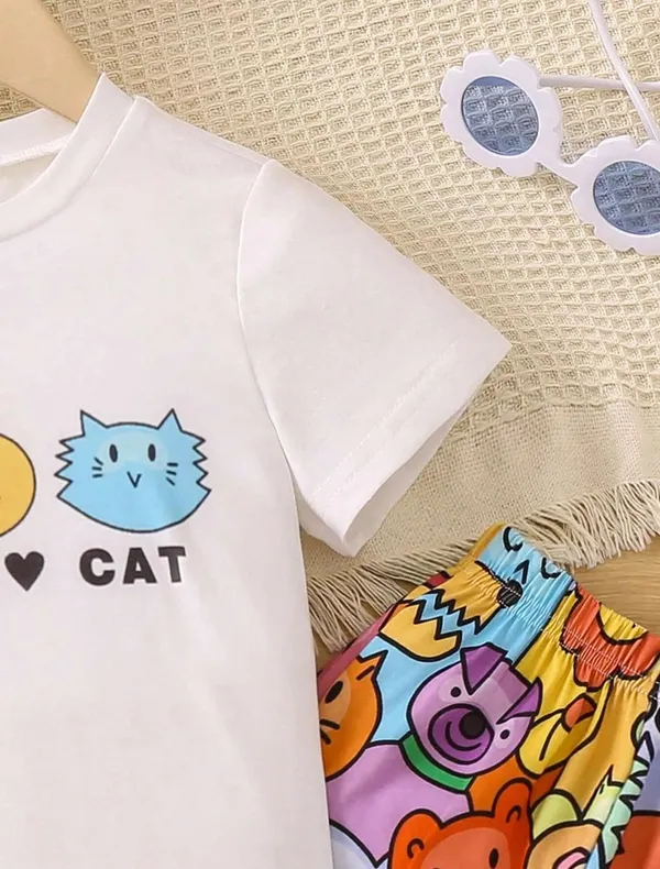 RAINBOW_LOVELY_CAT_PRINTED_STYLE_T-SHIRT_&_BOTTOM