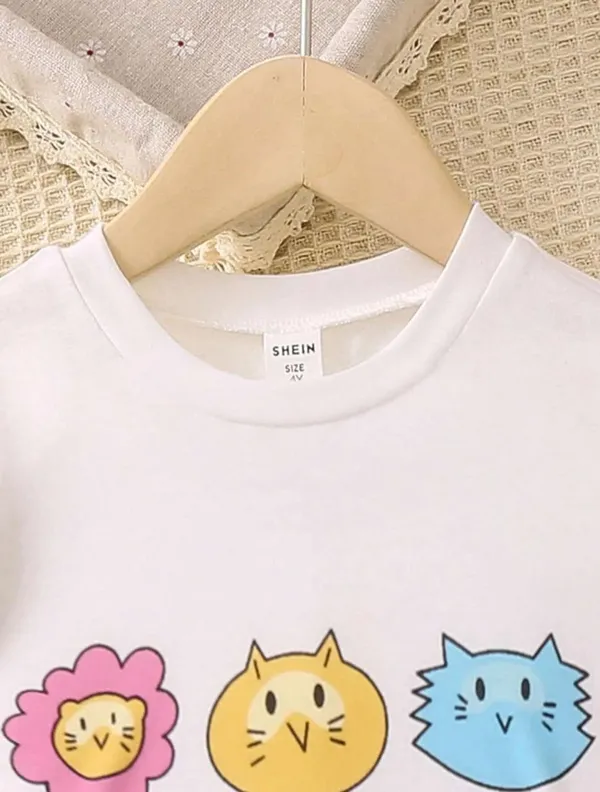 RAINBOW_LOVELY_CAT_PRINTED_STYLE_T-SHIRT_&_BOTTOM
