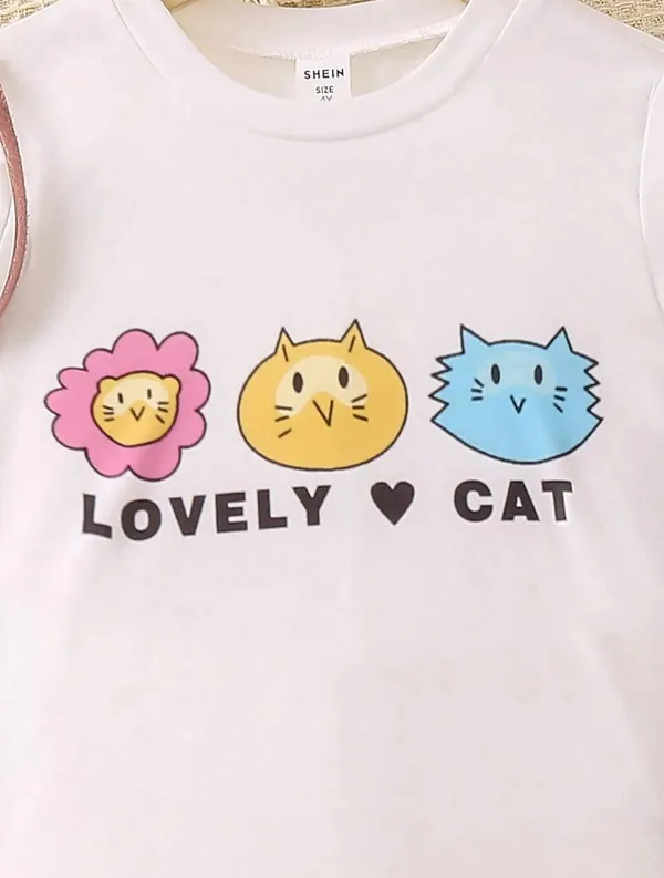 RAINBOW_LOVELY_CAT_PRINTED_STYLE_T-SHIRT_&_BOTTOM