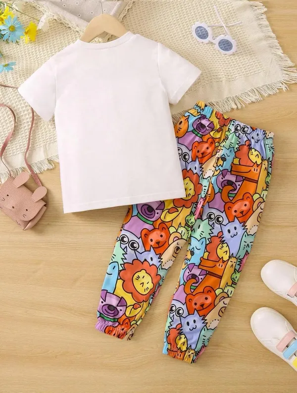 RAINBOW_LOVELY_CAT_PRINTED_STYLE_T-SHIRT_&_BOTTOM
