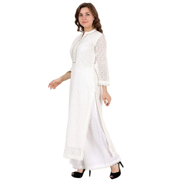 White_Cotton_Premium_&_Elegant_Kurta_&_Palazzo_For_Women
