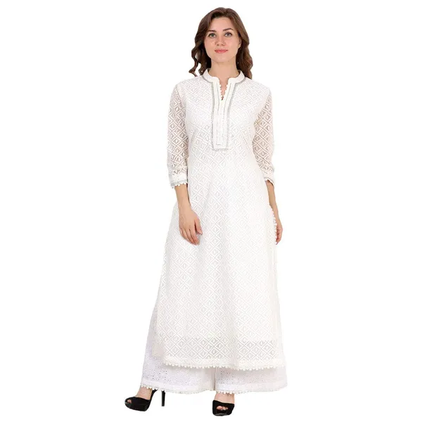 White_Cotton_Premium_&_Elegant_Kurta_&_Palazzo_For_Women