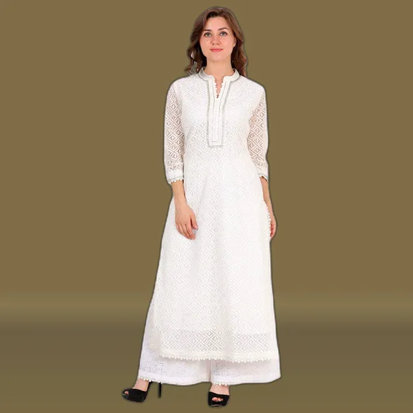 White_Cotton_Premium_&_Elegant_Kurta_&_Palazzo_For_Women